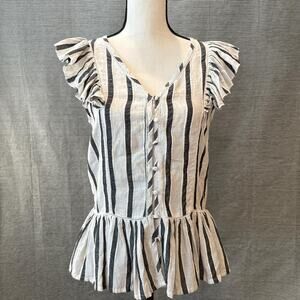 Black and white striped ruffle sleeves blouse